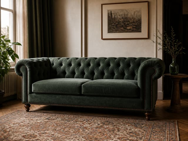 Nişantaşı'nda yenilenmiş yeşil Chesterfield koltuk